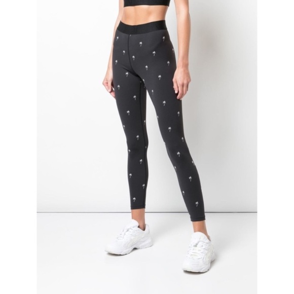 Alala Base Leggings Tights Palm tree embroidered Cropped High Rise Navy Blue - Picture 14 of 16